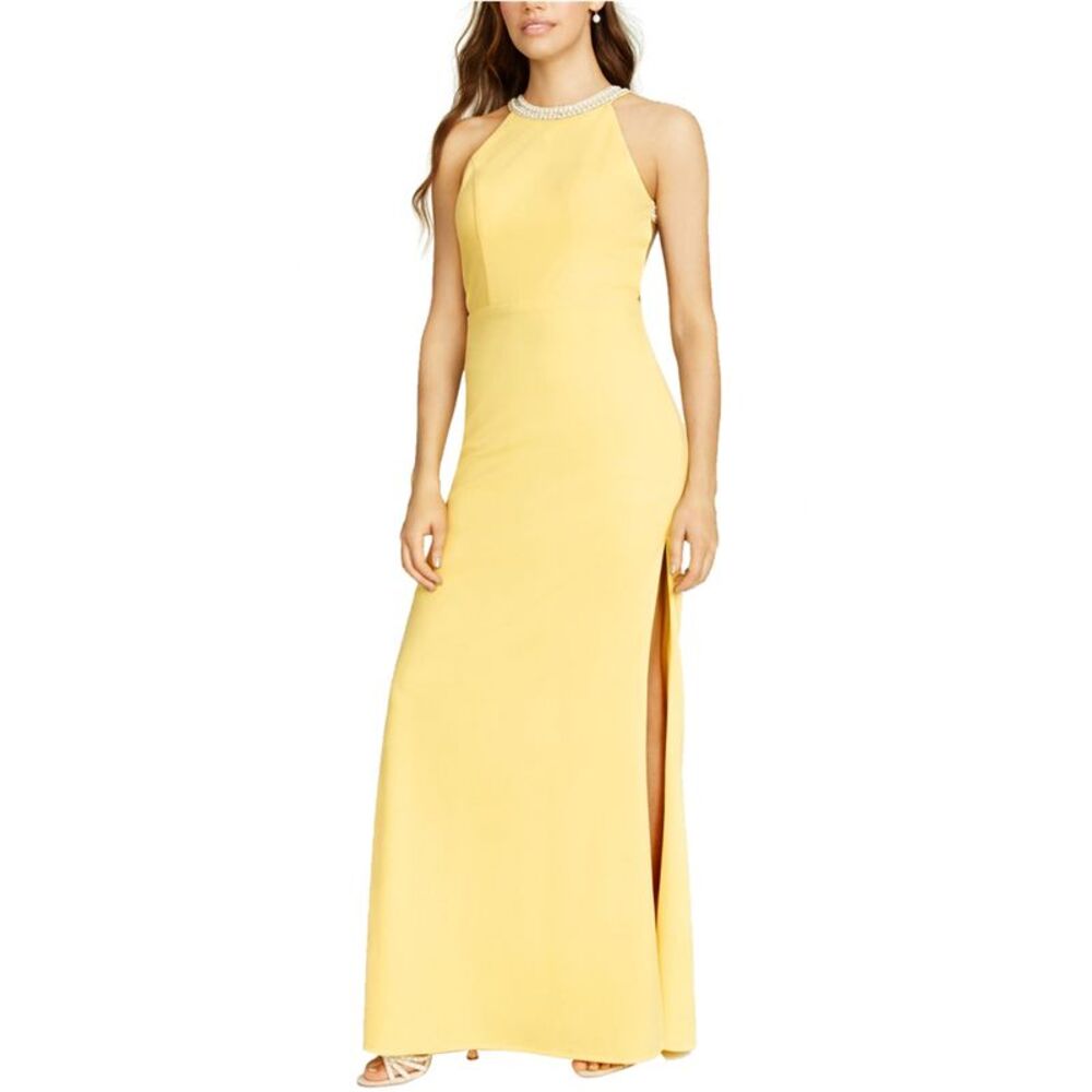 Speechless Womens Beaded Gown Dress, Yellow, Juniors, 5, DM